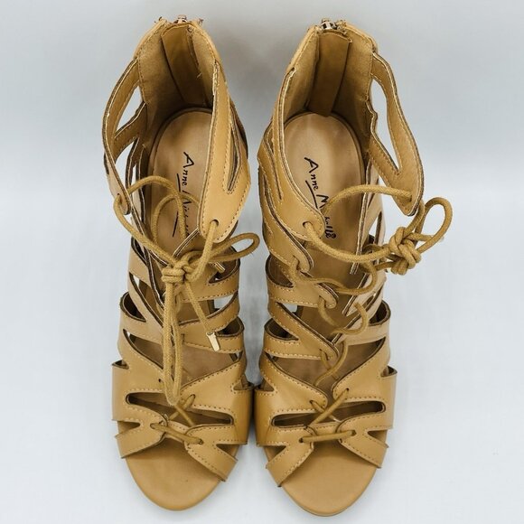 Anne Michelle Heels Womens Size 7 Tan Brown Lace Stiletto Gladiator Strappy Shoe - Picture 5 of 11